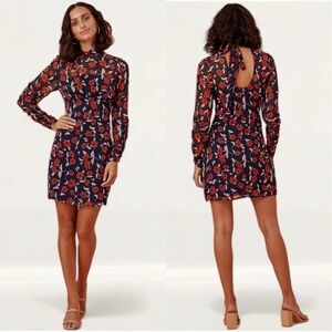 Finders Keepers Maya Mini Dress floral long sleeve cutout back ruched tie neck 4